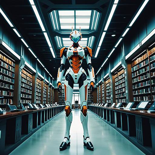 Futuristic Android Librarian in Sci-Fi Library