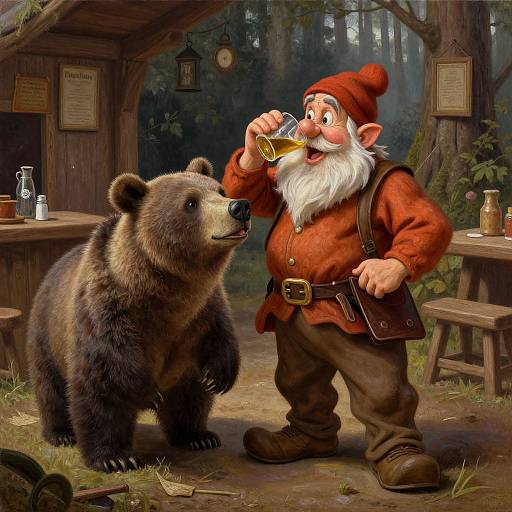 Drunk Dwarf Riding Bear Tavern Portrait