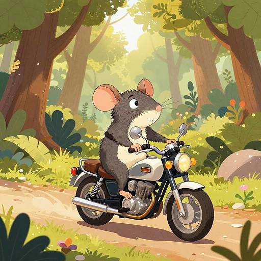 Cartoon Rat on Vintage Motorcycle