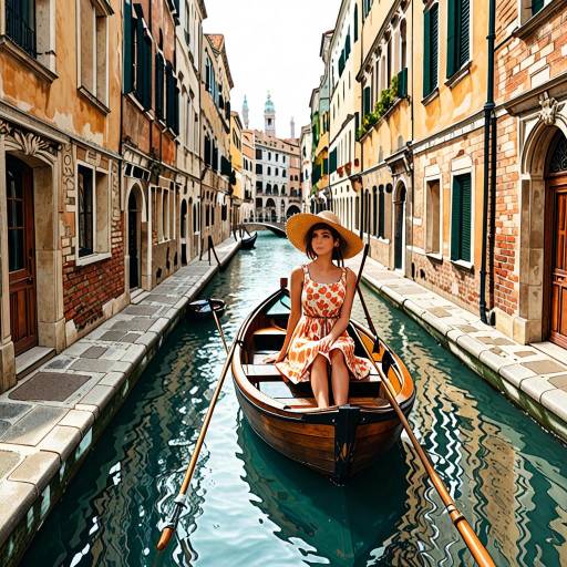 Charming Venetian Canal with a Stylish Woman