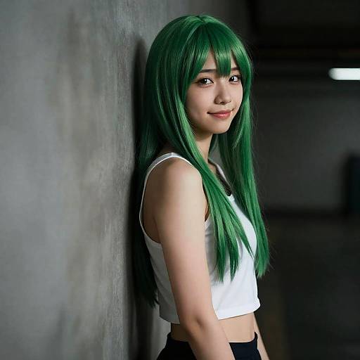 Photorealistic Green-Haired Girl Portrait