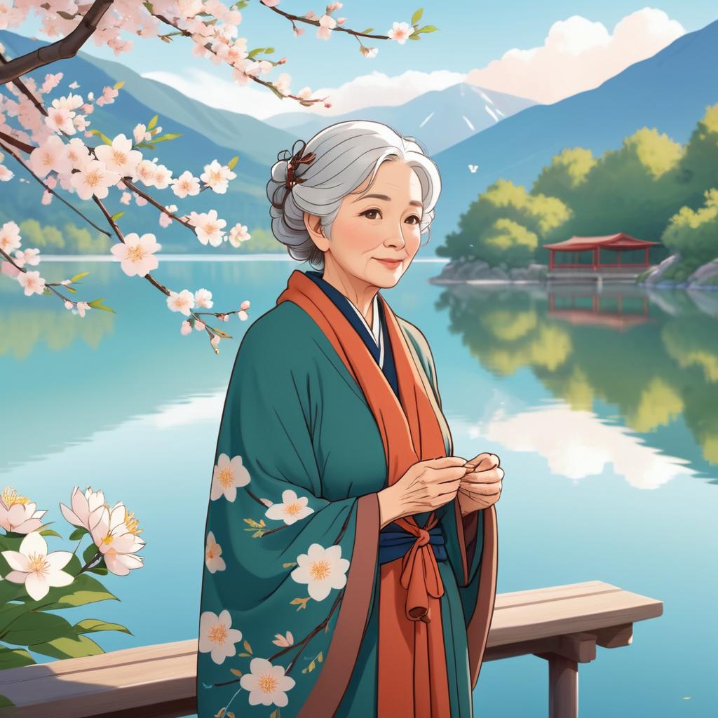 Charming Elderly Woman by Tranquil Lake