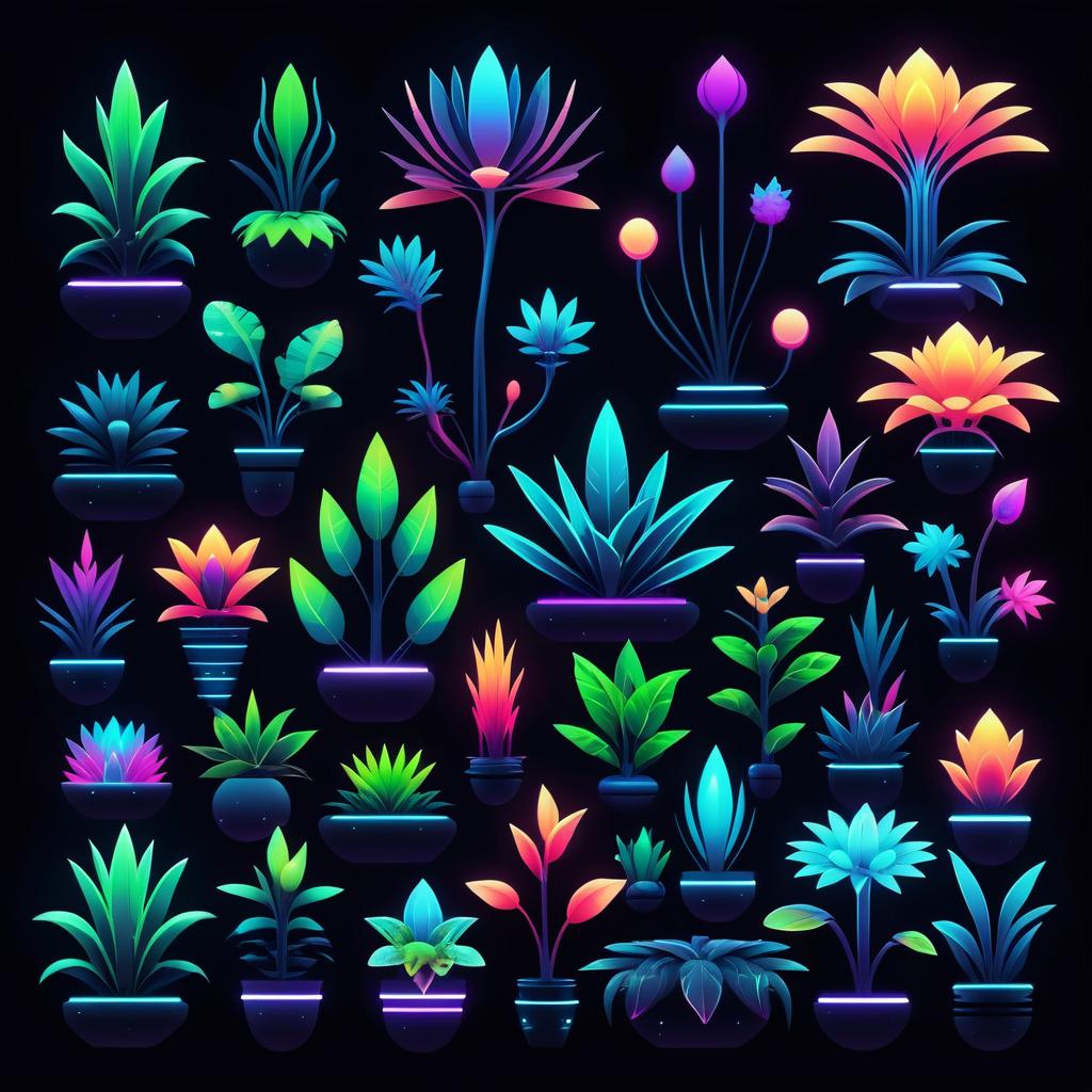 Unique Alien Plants in Sci-Fi Neon Style