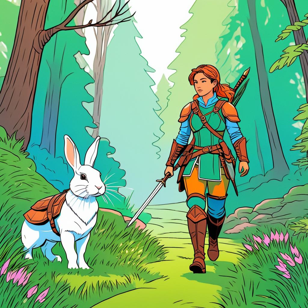 Fantasy Ranger Walking a Rabbit