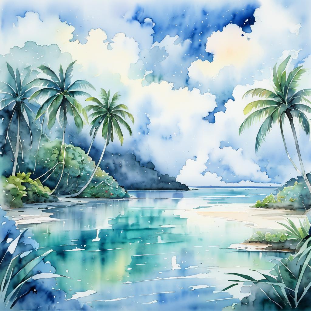 Serene Tropical Archipelago in Watercolor