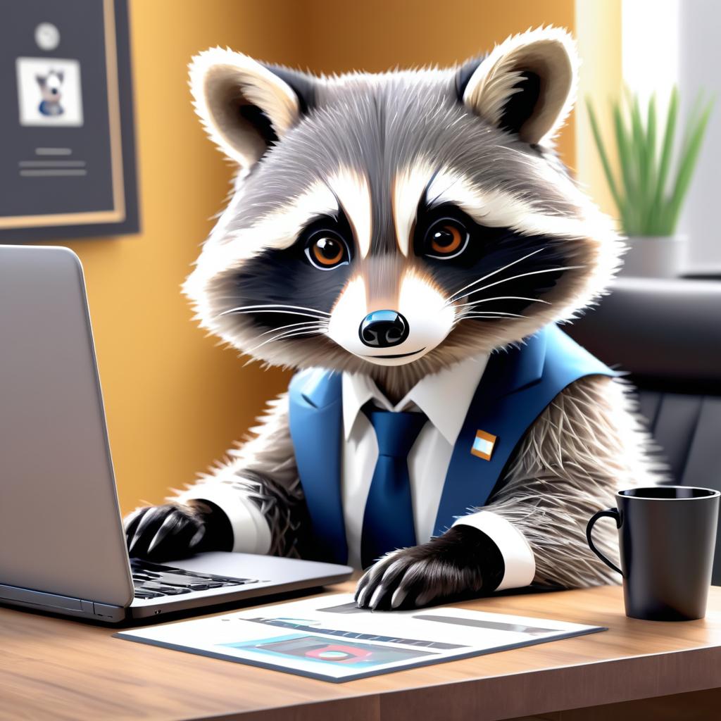 Clever Raccoon in a Professional Setting