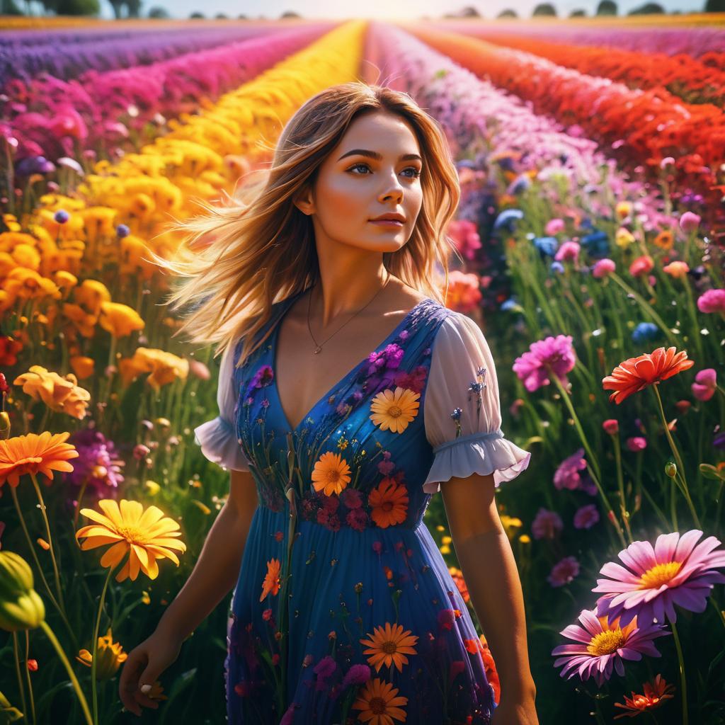 Vibrant Woman in Flower Field Scene