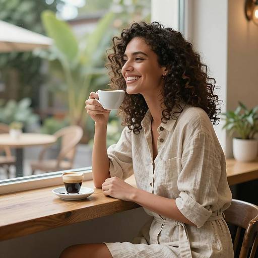 Joyful Woman Enjoying Coffee in Nature