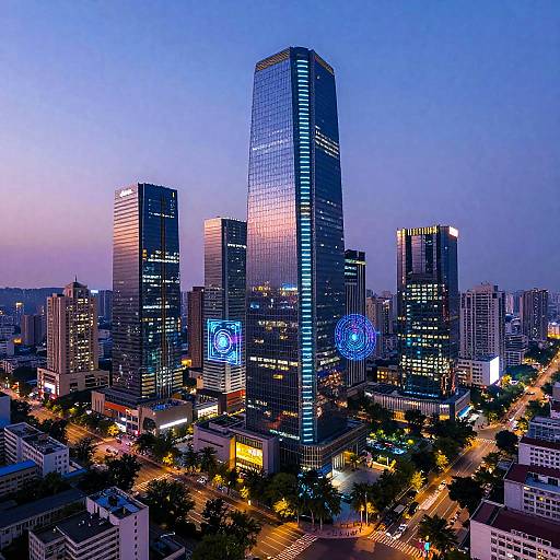 Futuristic Cyberpunk Cityscape at Dusk