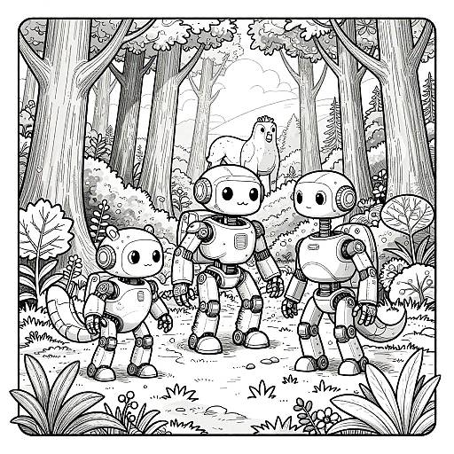 Robot Animals in Forest Coloring