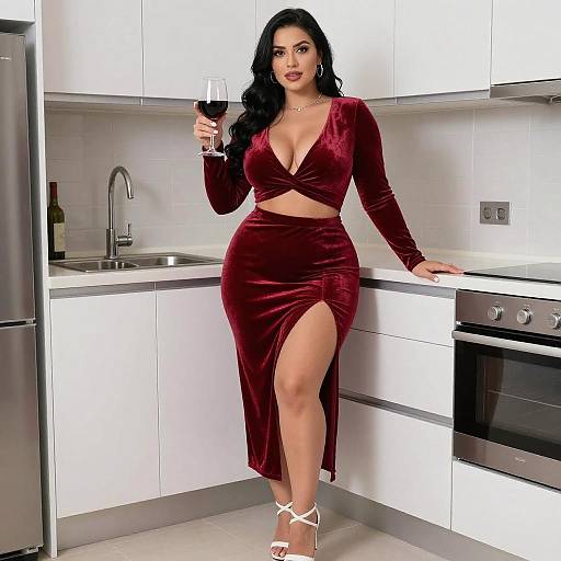 Curvy Woman in Red Velvet Dress