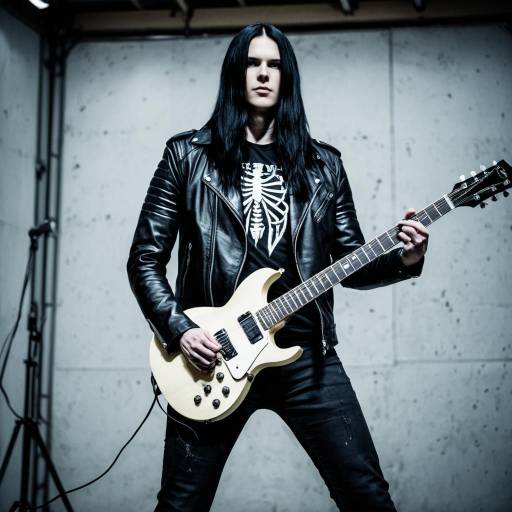 Male Metal Guitarist in Leather Jacket Playing Electric Guitar