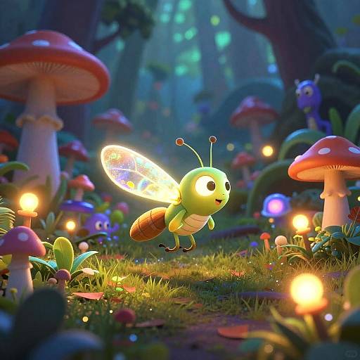 Shimmering Firefly in Psychedelic Forest