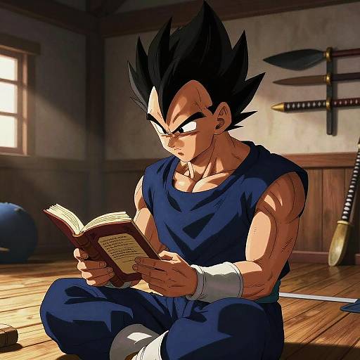 Vegeta Reading in Martial Arts Dojo