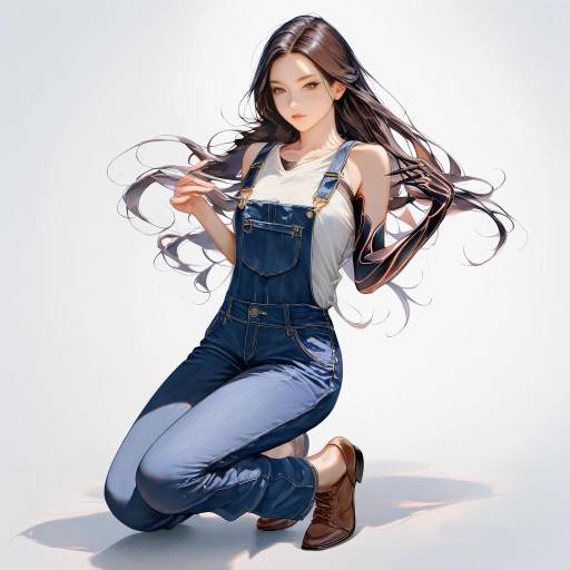 Elegant Woman in Stylish Overalls Elegant Woman in Stylish Overalls