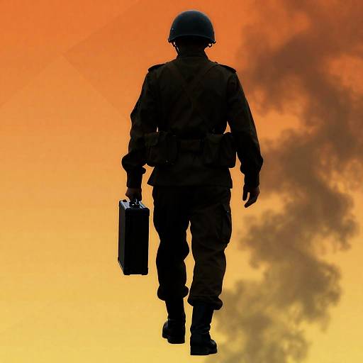 Silhouetted Soldier with Briefcase and Rifle