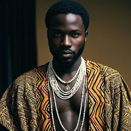 African Man in Traditional Attire with Beaded Necklaces