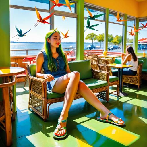 Lounge Scene with Green-Haired Girl