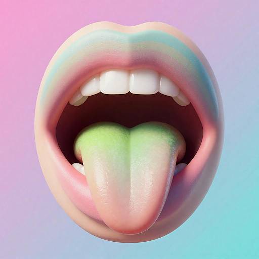 3D Pastel Rainbow Lips with Green Tongue