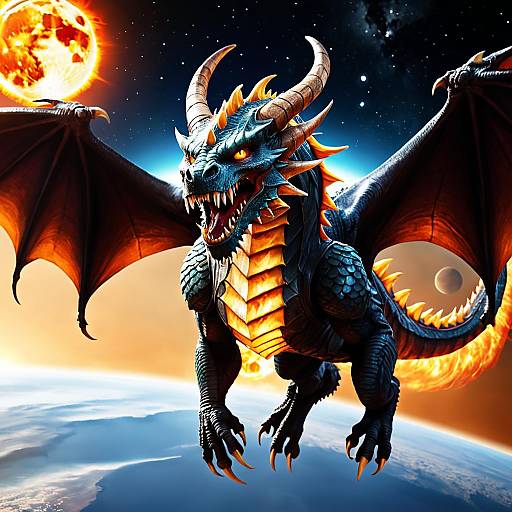 Majestic Dragon Soaring Through Space
