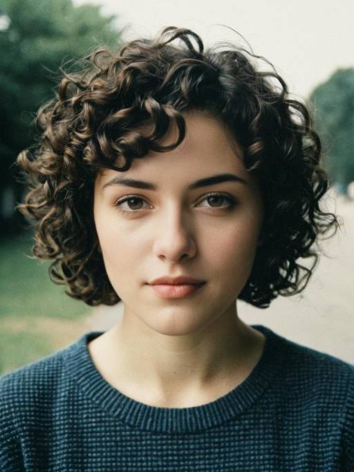 Candid Outdoor Portrait of Woman with Curly Hair