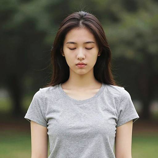 Serene Asian Woman Outdoors Eyes Closed