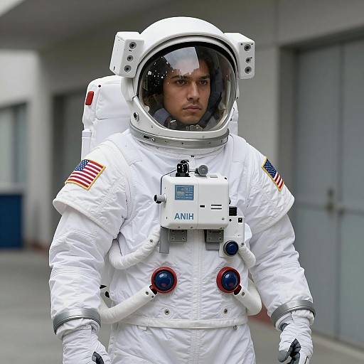Young Astronaut in Authentic White Spacesuit