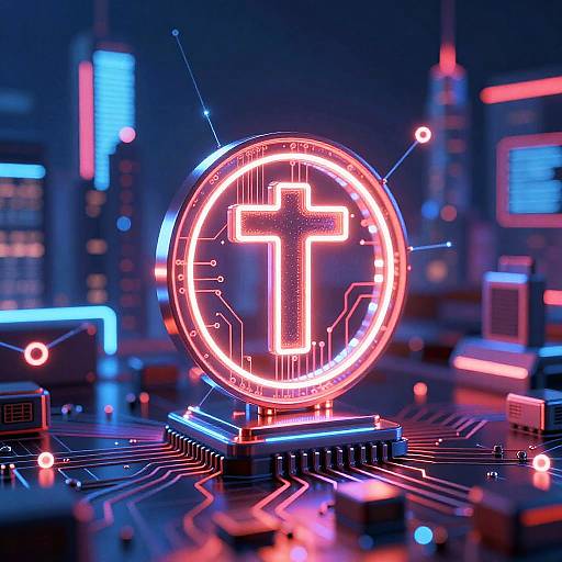 Troncoin Symbol on Neon Circuit Board