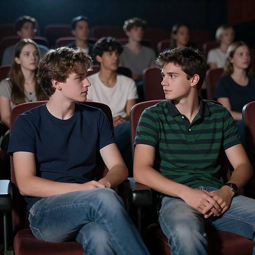 Two Men Chatting in Movie Theater
