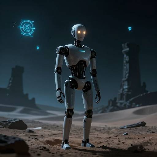 Lone Robot in Moonlit Desert