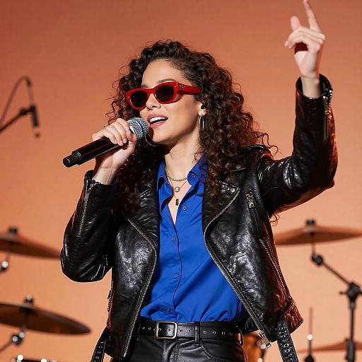 Curly-Haired Singer in Leather Jacket