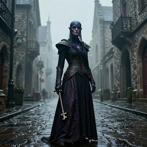 Ilithid Stylist in Moody Medieval Streets
