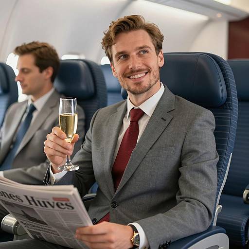 Man in Suit Enjoying a Flight