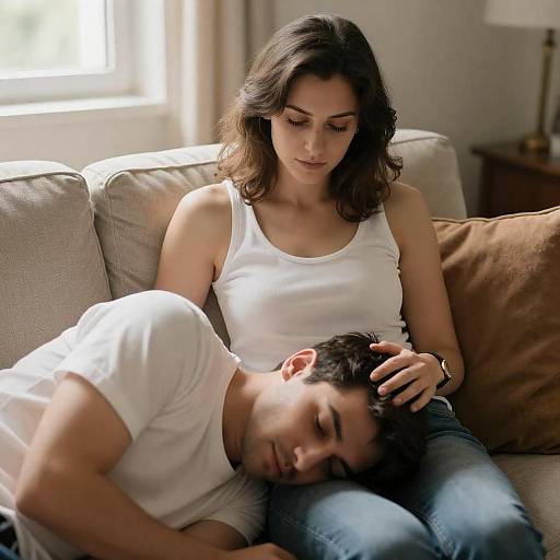 Tender Moment in a Cozy Living Room