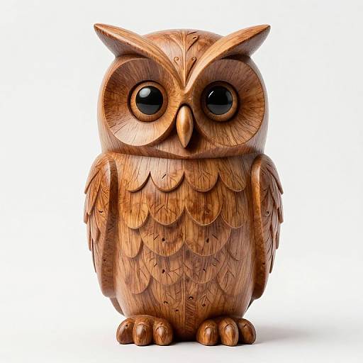 Intricately Carved Wooden Owl Figurine