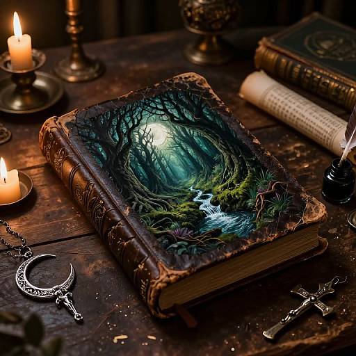 Mystical Ancient Tome on Enchanted Table