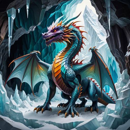Surreal Laser-Eyed Dragon in Icy Cave