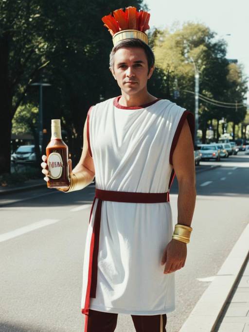 Person Wearing Caesar Dressing Bottle Costume Outdoors