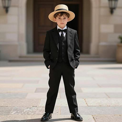 Boy in Great Gatsby Costume with Straw Hat