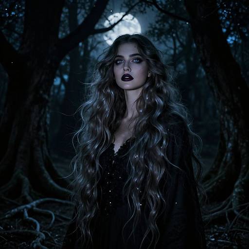 Enigmatic Moonlit Forest Sorceress