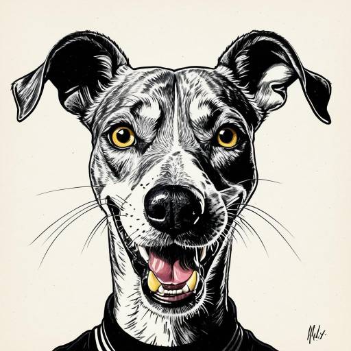 Illustrated Hybrid Greyhound with Expressive Face