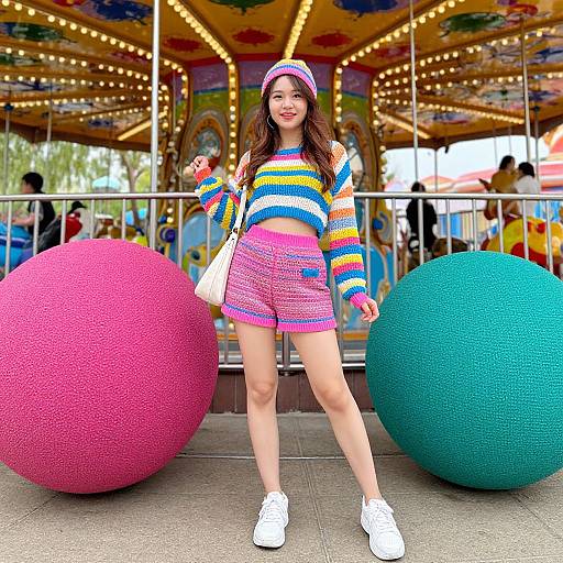 Colorful Knitted Fashion at Amusement Park