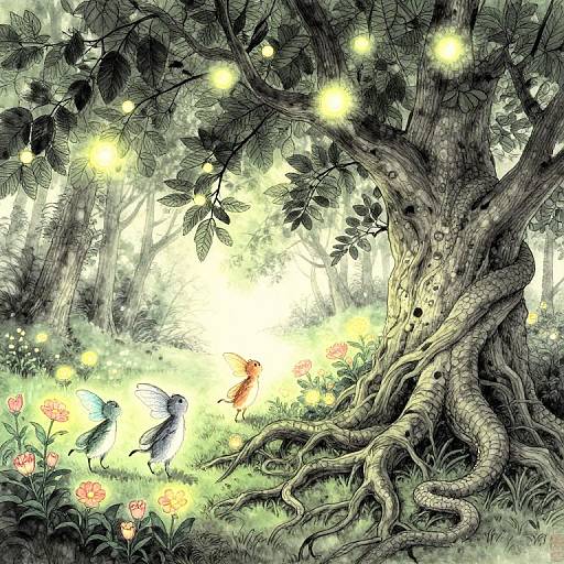 Ethereal Forest with Fantastical Beings