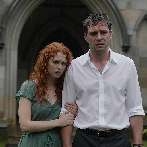 Emotional Moment Under Gothic Archway