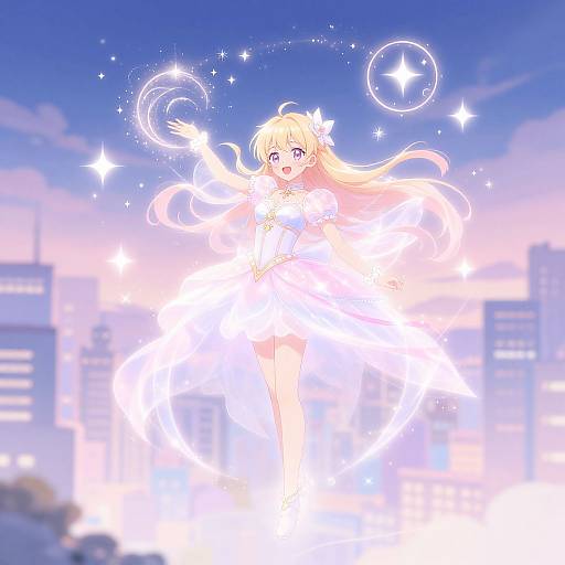 Magical Girl Twilight Cityscape Wallpaper