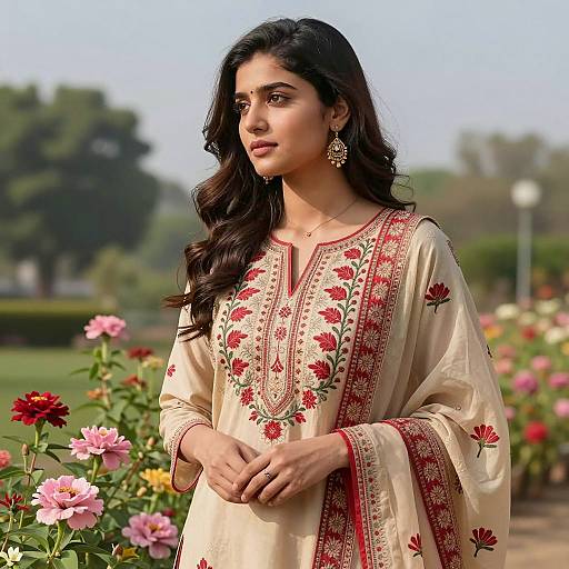 Elegant Woman in Floral Garden Attire