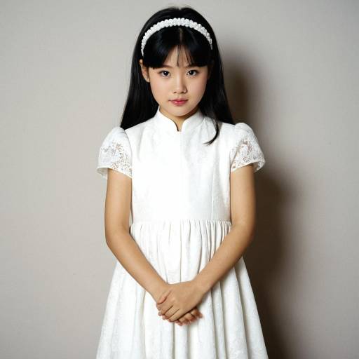 Young Asian Girl in White Communion Dress