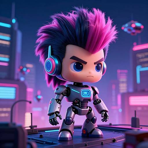 Cyberpunk Robot with Exaggerated Mullet