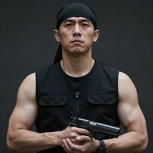 Intense Muscular Man with Gun