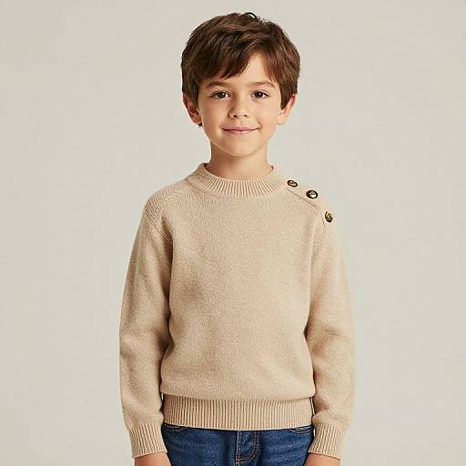 Boy in Beige Sweater and Jeans